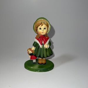 Vintage Antique Little Girl Holding Doll in Bonnet Sweet Figure What-Not Cute